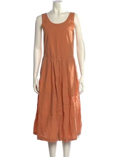 Pre-owned Black Crane Scoop Neck Midi Length Dress In Brown