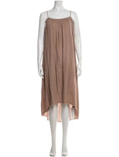 Pre-owned Black Crane Scoop Neck Midi Length Dress In Brown