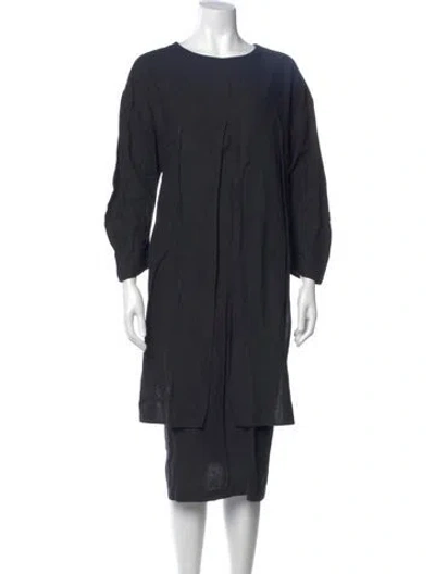 Pre-owned Black Crane Scoop Neck Midi Length Dress In Gray