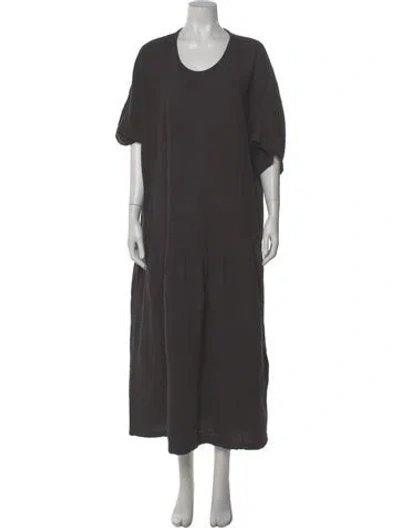 Pre-owned Black Crane Scoop Neck Midi Length Dress In Gray