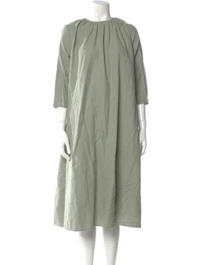 Pre-owned Black Crane Scoop Neck Midi Length Dress In Green