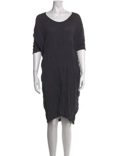 Pre-owned Black Crane Scoop Neck Midi Length Dress In Grey