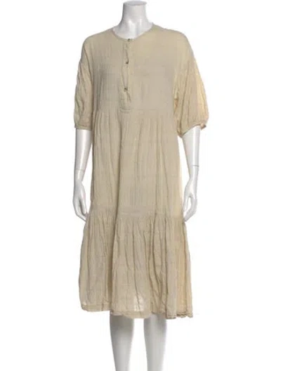 Pre-owned Black Crane Scoop Neck Midi Length Dress In Neutral