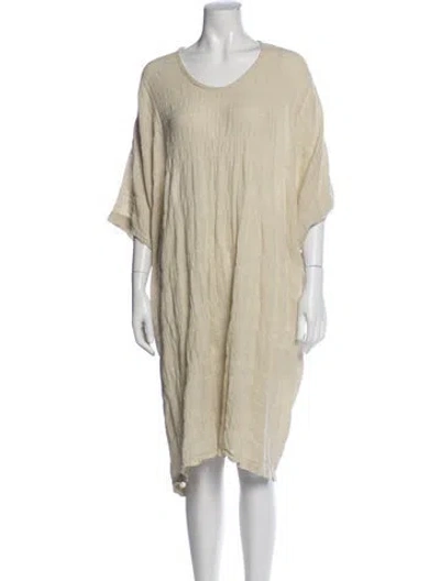 Pre-owned Black Crane Scoop Neck Midi Length Dress In Neutrals