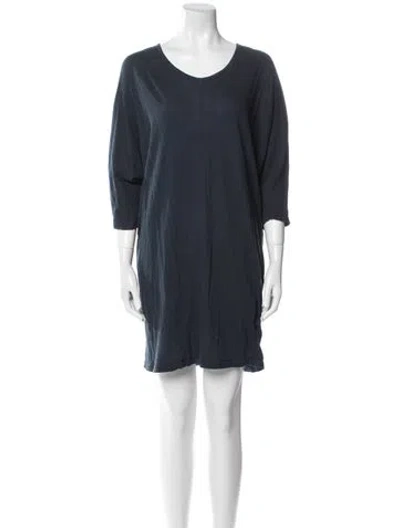 Pre-owned Black Crane Scoop Neck Mini Dress In Blue