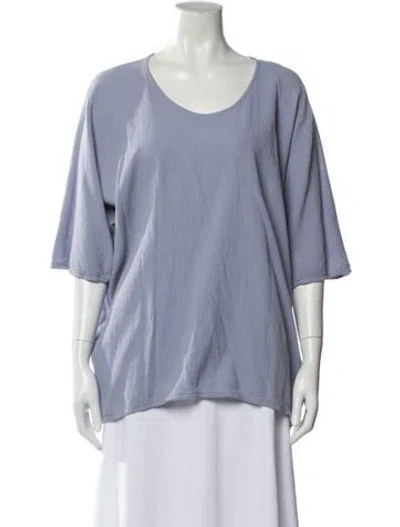 Pre-owned Black Crane Scoop Neck Three-quarter Sleeve Top In Blue