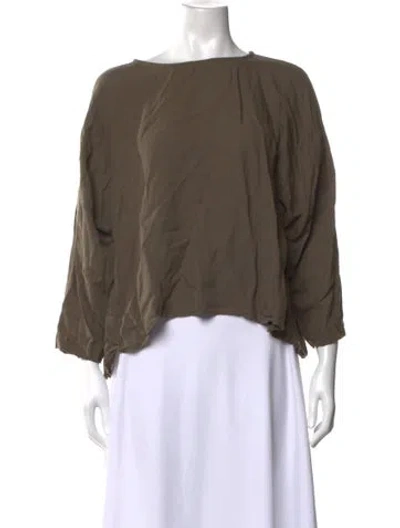 Pre-owned Black Crane Scoop Neck Three-quarter Sleeve Top In Green