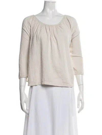 Pre-owned Black Crane Scoop Neck Three-quarter Sleeve Top In White