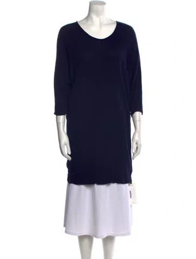 Pre-owned Black Crane Scoop Neck Three-quarter Sleeve Tunic In Blue