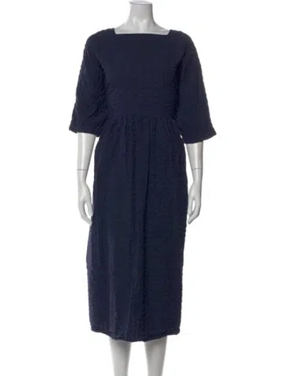 Pre-owned Black Crane Square Neckline Long Dress In Blue