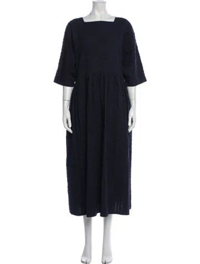 Pre-owned Black Crane Square Neckline Long Dress In Blue