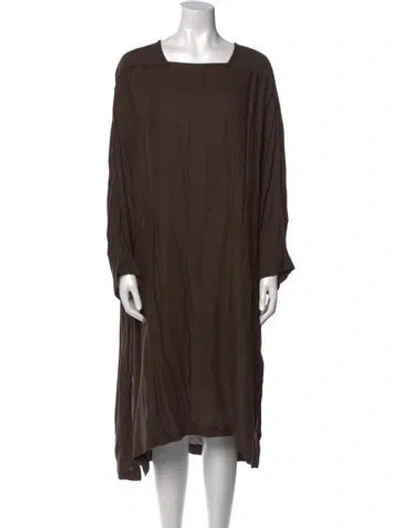 Pre-owned Black Crane Square Neckline Midi Length Dress In Brown