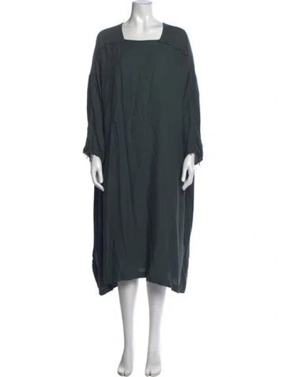 Pre-owned Black Crane Square Neckline Midi Length Dress In Gray