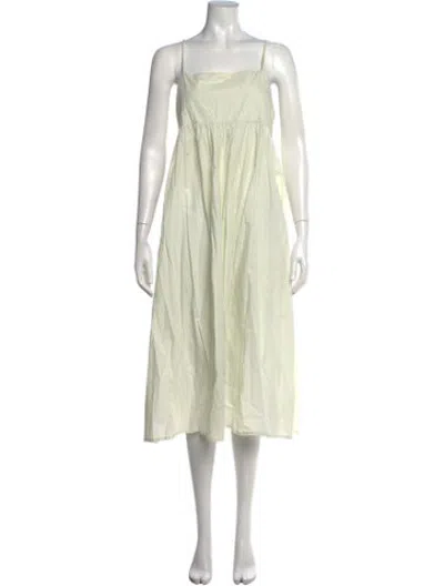 Pre-owned Black Crane Square Neckline Midi Length Dress In Green