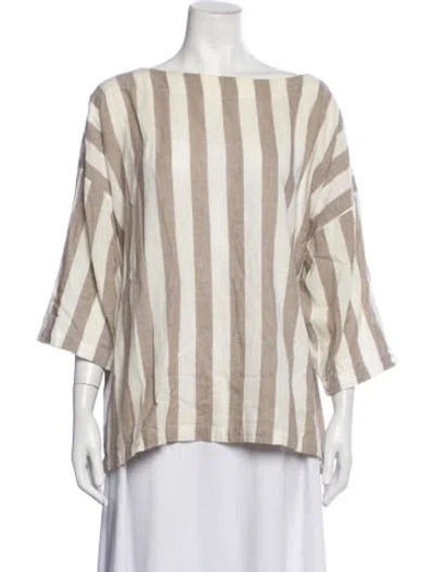 Pre-owned Black Crane Striped Bateau Neckline Top In Neutrals