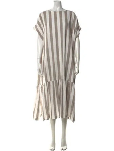 Pre-owned Black Crane Striped Long Dress In White