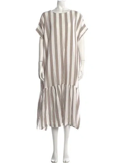 Pre-owned Black Crane Striped Long Dress In White