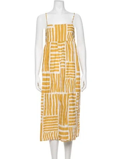 Pre-owned Black Crane Striped Midi Length Dress W/ Tags In Yellow