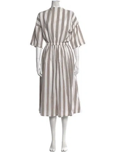 Pre-owned Black Crane Striped Midi Length Dress In White