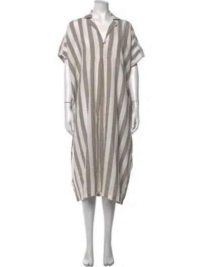Pre-owned Black Crane Striped Midi Length Dress In White