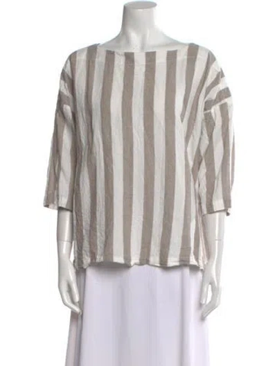 Pre-owned Black Crane Striped Scoop Neck Blouse In White