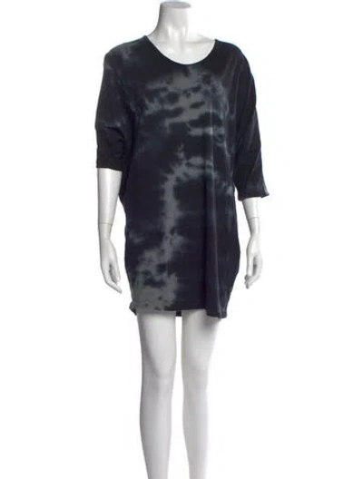 Pre-owned Black Crane Tie-dye Print Mini Dress In Blue