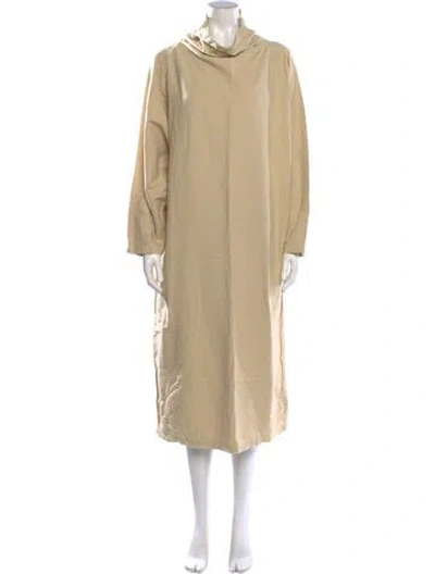Pre-owned Black Crane Turtleneck Midi Length Dress In Yellow
