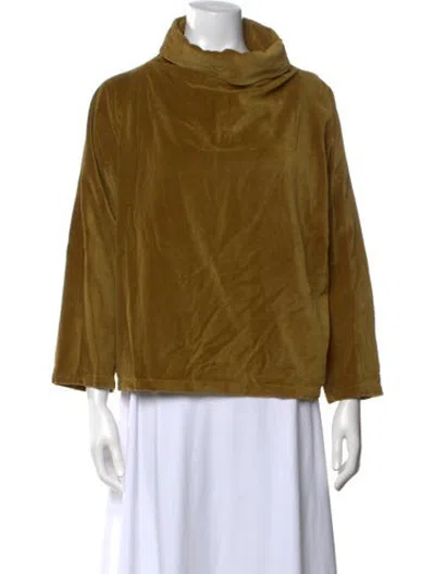 Pre-owned Black Crane Turtleneck Three-quarter Sleeve Top In Green