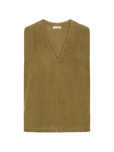 Black Crane V-neck Corduroy Vest In Green