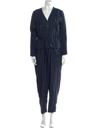 Pre-owned Black Crane V-neck Jumpsuit In Blue