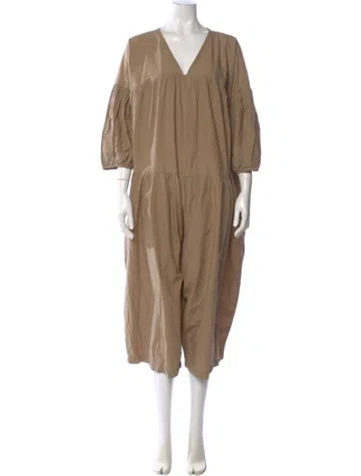 Pre-owned Black Crane V-neck Jumpsuit In Brown
