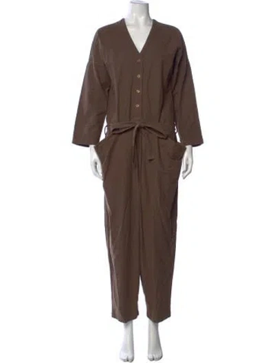 Pre-owned Black Crane V-neck Jumpsuit In Brown