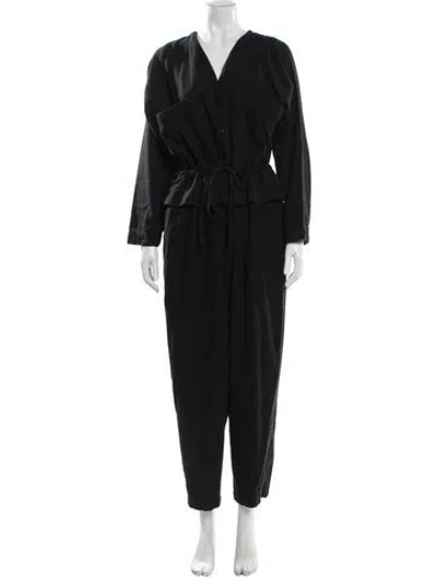 Pre-owned Black Crane V-neck Jumpsuit In Gray