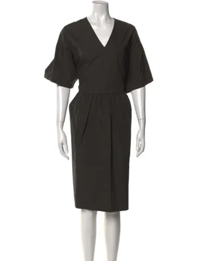 Pre-owned Black Crane V-neck Knee-length Dress In Gray
