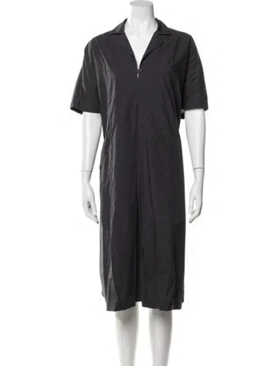 Pre-owned Black Crane V-neck Knee-length Dress In Grey