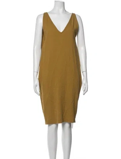 Pre-owned Black Crane V-neck Knee-length Dress In Yellow