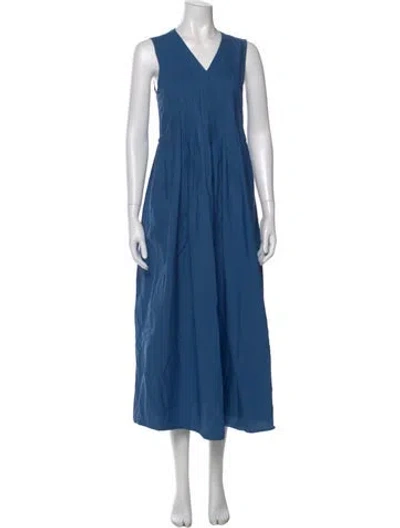 Pre-owned Black Crane V-neck Long Dress In Blue