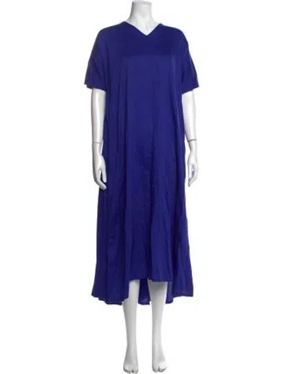Pre-owned Black Crane V-neck Long Dress In Blue