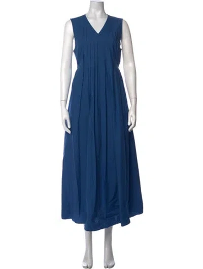 Pre-owned Black Crane V-neck Long Dress In Blue