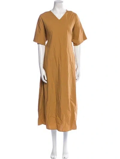 Pre-owned Black Crane V-neck Long Dress In Brown