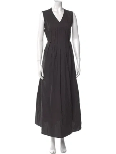 Pre-owned Black Crane V-neck Long Dress In Gray