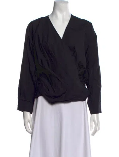 Pre-owned Black Crane V-neck Long Sleeve Top In Black