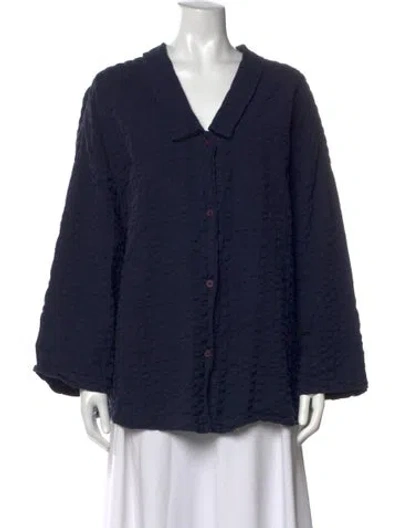 Pre-owned Black Crane V-neck Long Sleeve Top In Blue