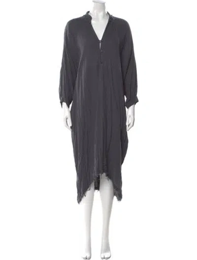Pre-owned Black Crane V-neck Midi Length Dress In Gray