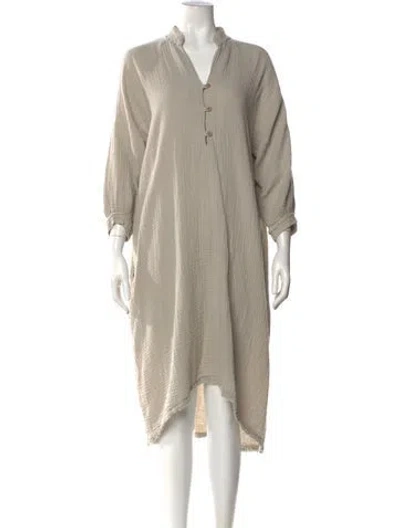 Pre-owned Black Crane V-neck Midi Length Dress In Green