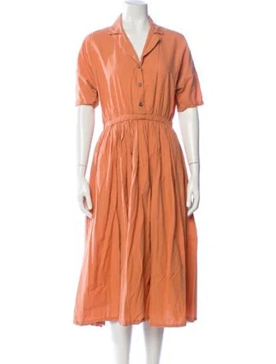 Pre-owned Black Crane V-neck Midi Length Dress In Orange