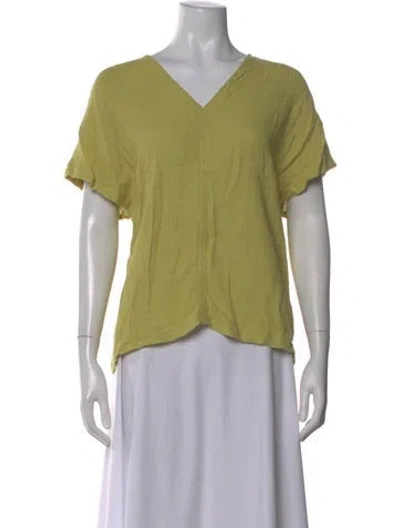 Pre-owned Black Crane V-neck Short Sleeve Top In Yellow