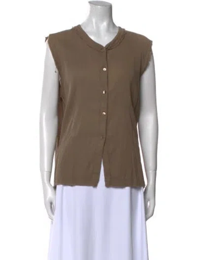 Pre-owned Black Crane V-neck Sleeveless Top In Brown