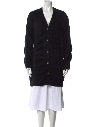 Pre-owned Black Crane Wool V-neck Sweater In Black