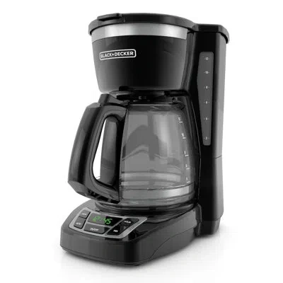 Black+decker 12-cup Digital Coffee Maker, Programmable, Washable Basket Filter, Sneak-a-cup, Auto Brew, Water Win In Black